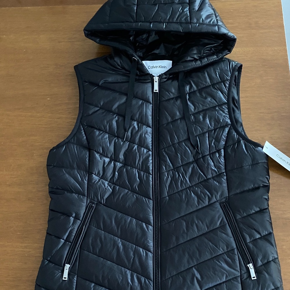 Brand New Calvin Klein Quilted Black Vest with Hood